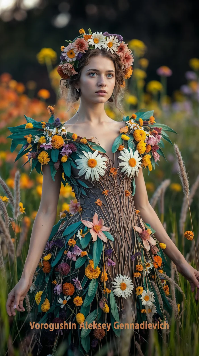 AI artist: Vorogushin Alexey Gennadievich. Beautiful girl in a dress made of plants and flowers. Evaluation and analysis of neuroart using AI - My, Dall-e, Digital, Phone wallpaper, Нейронные сети, Desktop wallpaper, Art, Neural network art, Art, Modern Art, The dress, Flowers, Girls, Women, The photo, Artist, Realism, Artificial Intelligence, Digital drawing, Cover, Longpost