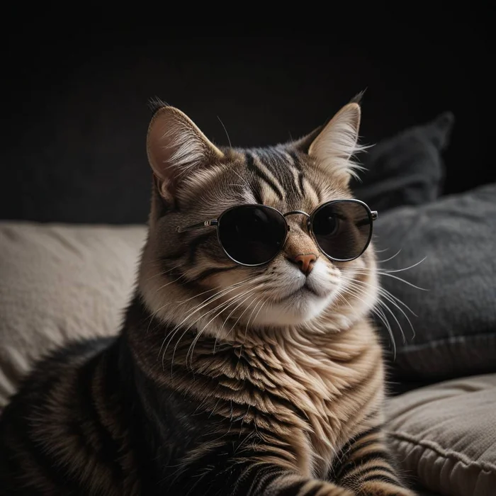 Cats in glasses: style and chic in every paw! - Neural network art, cat, Milota, Pet the cat, Glasses, Fluffy, Bed, Tricolor cat, Longpost