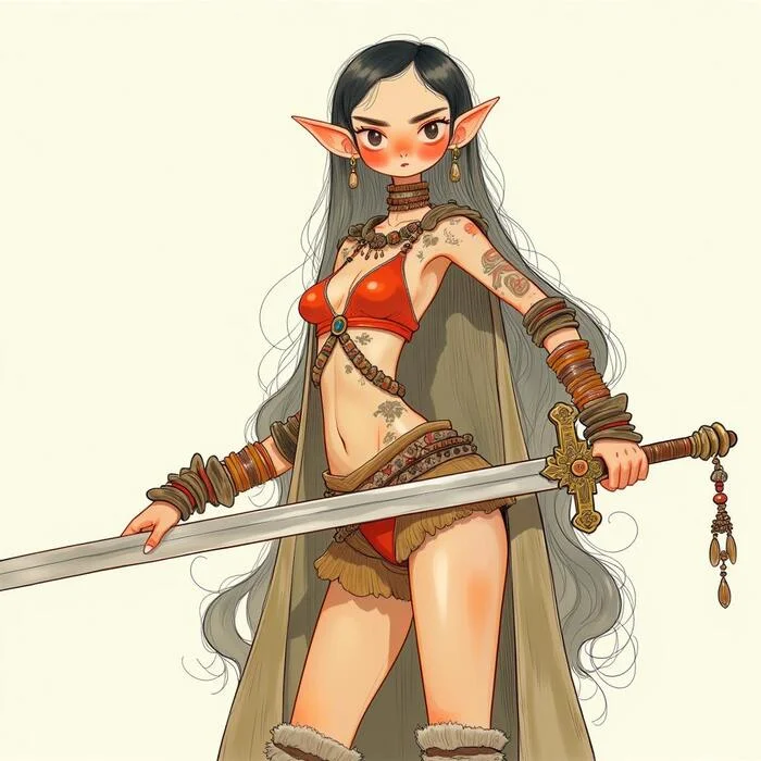 Varvara the Elf - My, Neural network art, Flux, Pinanoc, Barbarian, Barbarian, Barbara, Elves, Girls, Dungeons & dragons