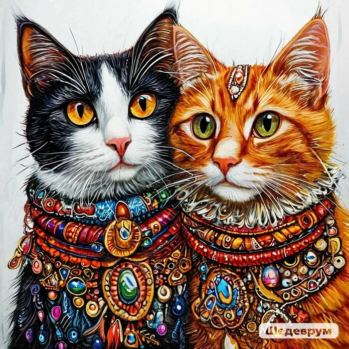 Art of cats - My, cat, Tricolor cat, Kitten Woof, Sweet couple, Longpost