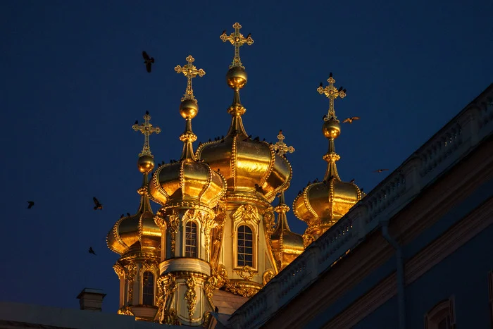 Domes of the Palace Church of the Catherine Palace - My, The photo, Evening, Church, Castle, Within Pushkin