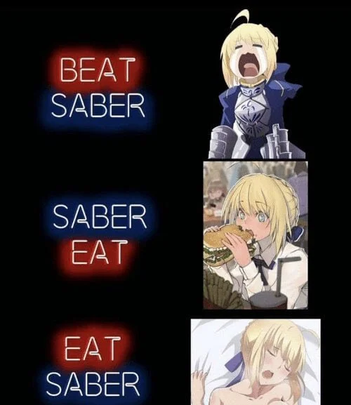 Мемс - Аниме, Аниме мемы, Картинка с текстом, Beat Saber, Fate, Fate-Stay Night, Artoria Pendragon