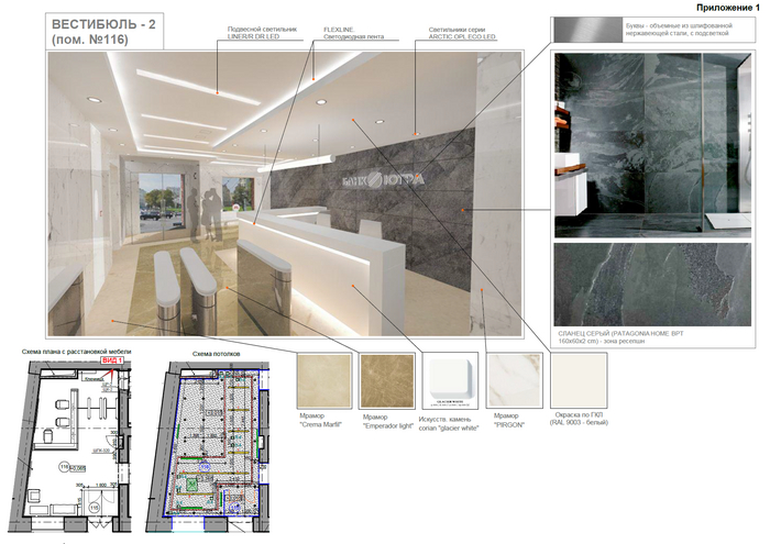 Схема отделки одного из подъездов комплекса.