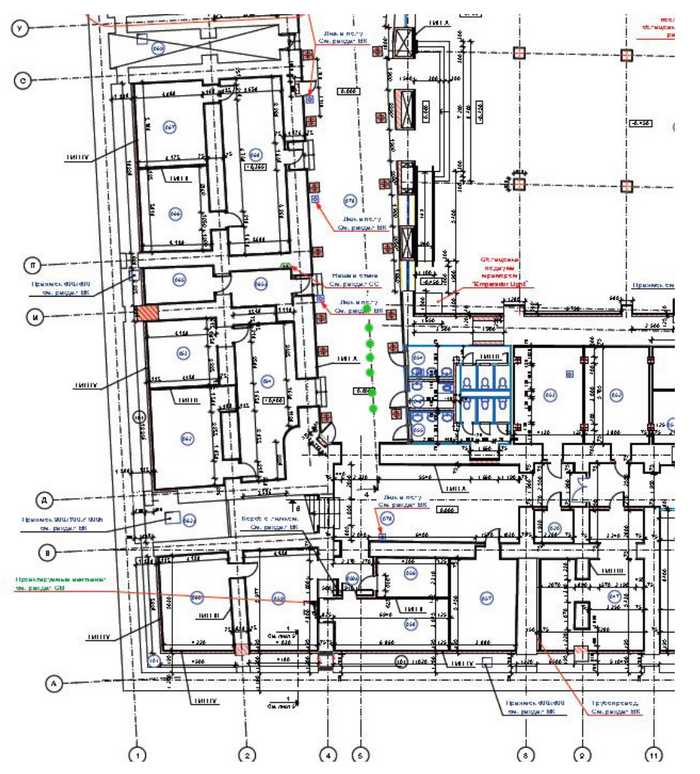 План подвала. Зелёным показаны дубовые колонны.