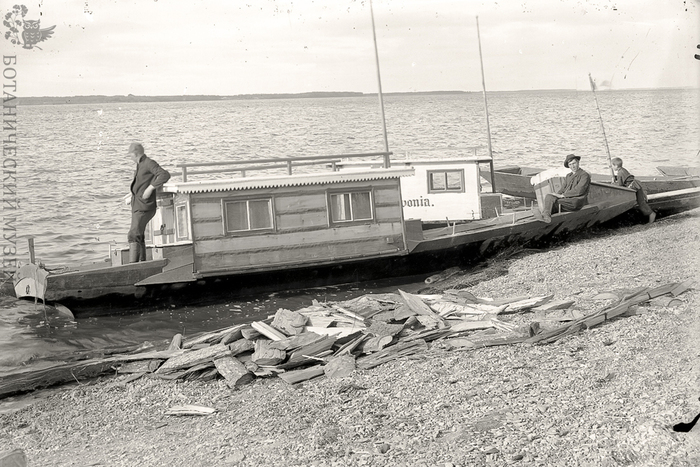 Лодки Болонь-Оджальской экспедиции Переселенческого управления: Айша и Ливония, 1910 г. Хабаровский край, левобережье Амура. Фото И.В. Кузнецова. Коллекция негативов и фотографий Ботанического музея БИН РАН.