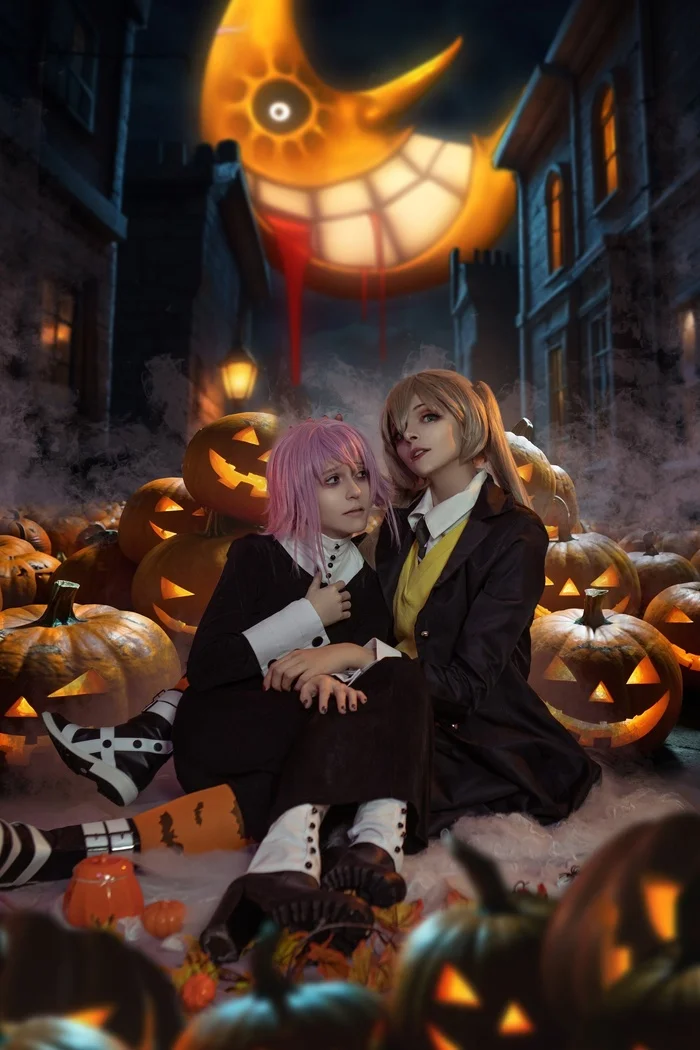 Terrible fear, you are alone in the kingdom of Halloween... - Cosplay, Cosplayers, Anime, Girls, Halloween, Halloween pumpkin, Soul eater, Maka, Crona, Longpost