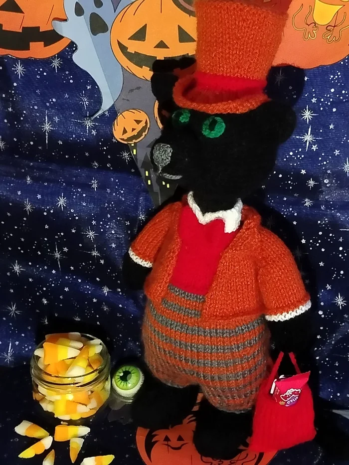 Oche Shamhna shona duit! - My, cat, Halloween, Handmade, Knitting, Knitted toys, Black cat, Ireland, The americans, USA, Traditions, Holidays, Candy, Corn, Sweets, Wallet, Amigurumi, For children, New items, October, Horror