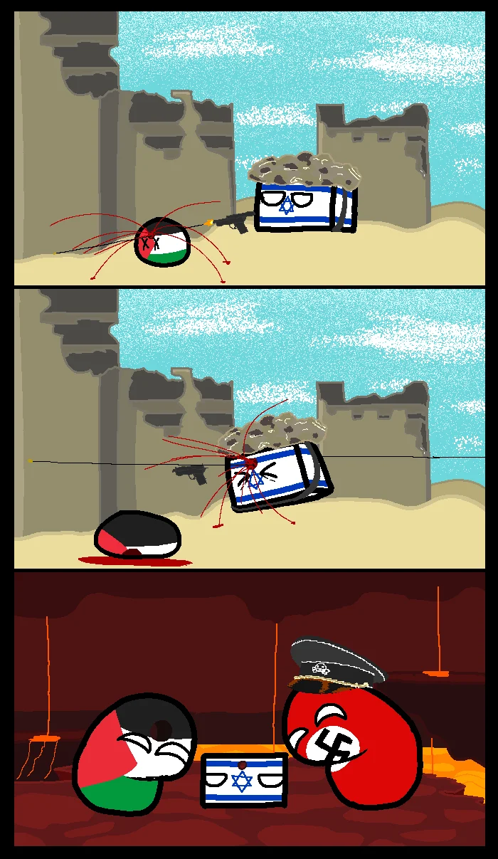 Suddenly Hitler - Countryballs, Comics, Politics, Israel, Palestine, Third Reich, Hell, Tsakhal, Images, Reddit (link), Hamas