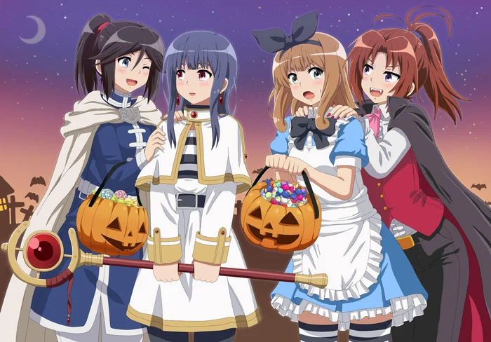 Minami-Chuu Quartet on Halloween - Аниме, Anime Art, Hibike! Euphonium, Nozomi Kasaki, Mizore Yoroizuka, Yoshikawa yuuko, Natsuki Nakagawa, Хэллоуин, Косплей, Подруга, Sousou no Frieren