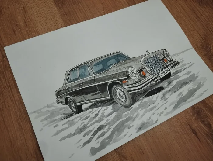 Mercedes-Benz W108 280 SEL - Моё, Авто, Акварель, Мерседес, Искусство, Длиннопост