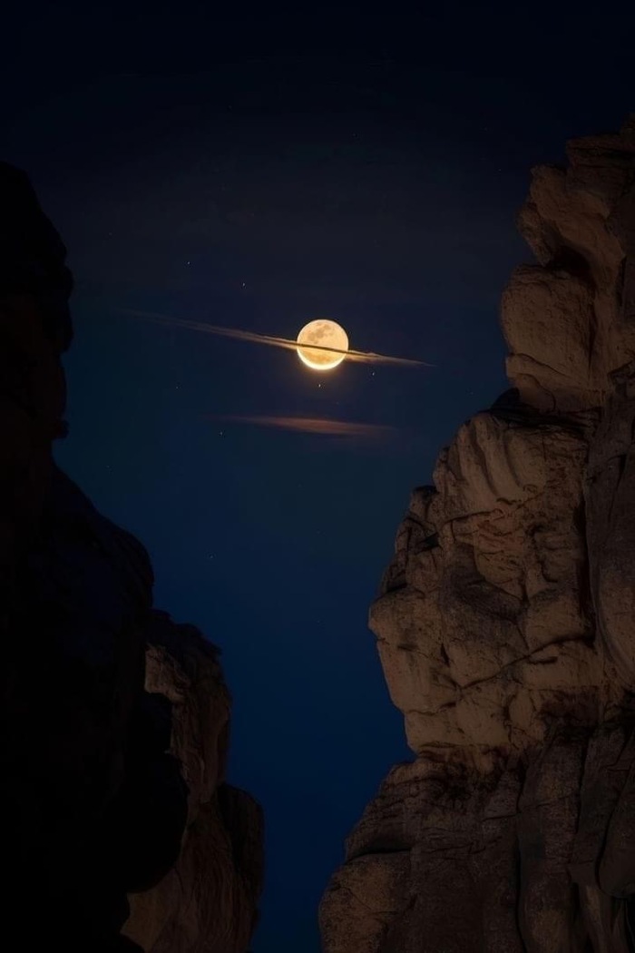 Луна притворяется Сатурном наХэллоуин в Каньоне Антилопы в Аризоне, США...