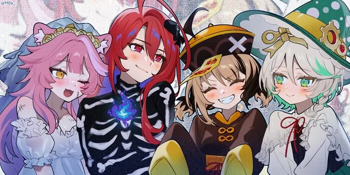 Halloween Justice - Anime, Anime art, Virtual youtuber, Hololive, Raora Panthera, Elizabeth Rose Bloodflame, Gigi Murin, Cecilia Immergreen, Halloween