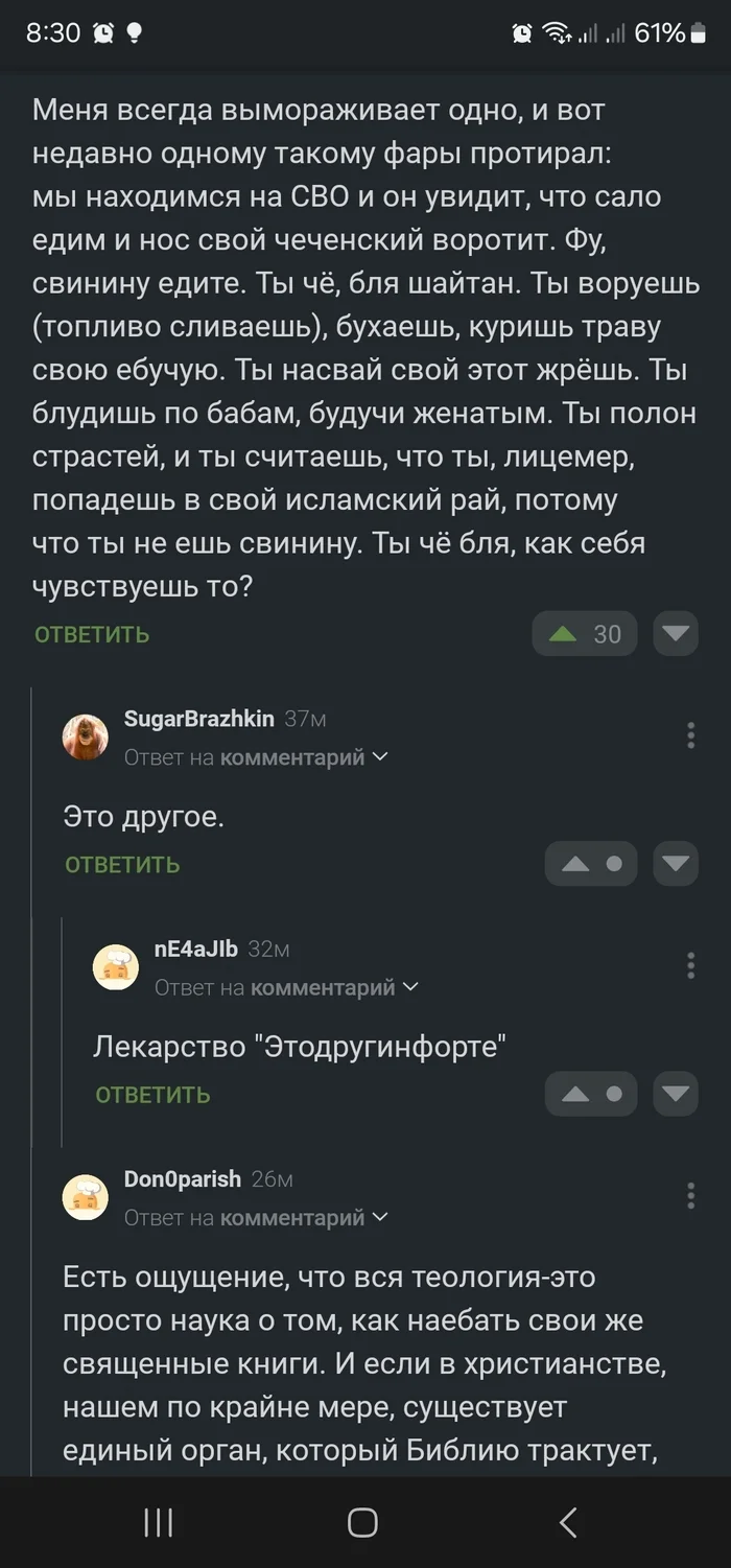 Закон — что дышло, куда повернул, туда и вышло - Религия, Лицемерие, Комментарии на Пикабу, Комментарии, Мат, Свинина, Имам, Трактовка, Длиннопост