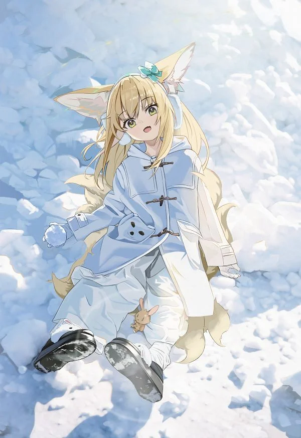 Fox in the snow - Anime, Anime art, Loli, Suzuran, Arknights