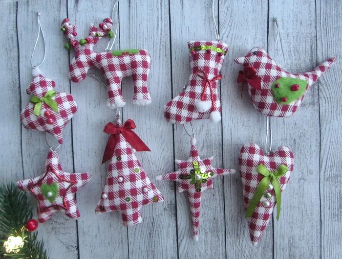 Christmas tree decorations, set of 8 pcs. - My, With your own hands, Needlework without process, New Year, Christmas decorations, Needlework, Sewing, Handmade, Crafts, Souvenirs, Longpost