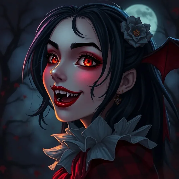 Vampire girl - Моё, Искусственный интеллект, Арты нейросетей, Вампиры, Клыки, Картинки