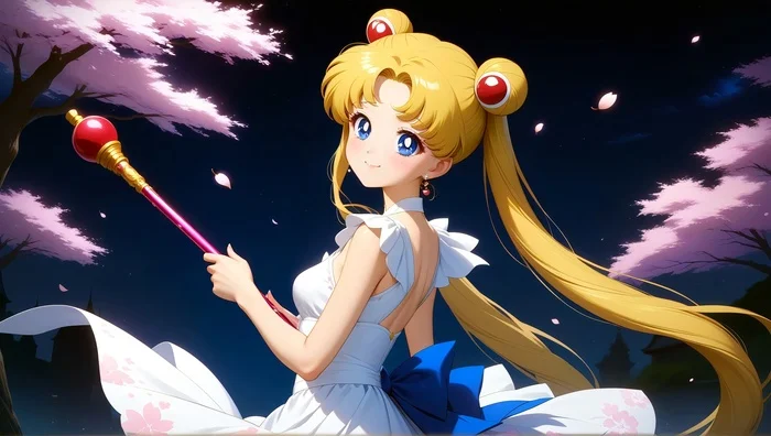 Sailor Moon / Wallpapers Orb Moon Rod - Моё, Аниме, Обои на рабочий стол, Sailor Moon, Tsukino Usagi, Арты нейросетей, Искусственный интеллект