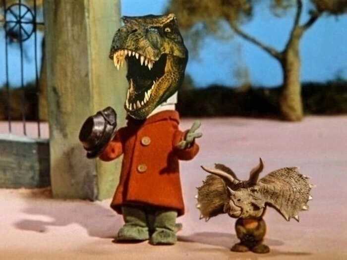 Tyrannosaurus and Triceratops - Humor, Stupidity, Gena and Cheburashka, Tyrannosaurus, Triceratops, Dinosaurs, Picture with text, Strange humor, Photoshop master, Images