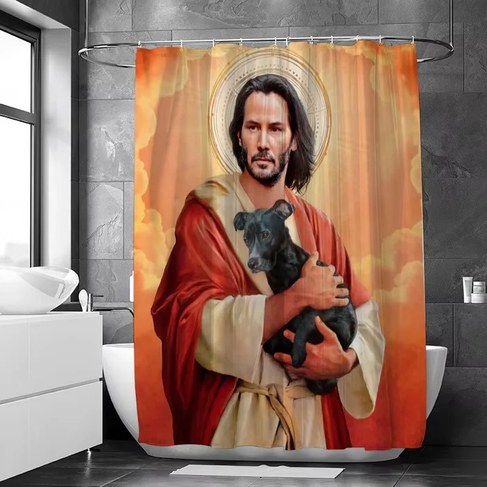 Jesus Christ, it's Saint Keanu! - Bath curtain, Humor, Print, Bath, Bathroom, Keanu Reeves, Interior Design, Chinese goods, Products, Jesus Christ