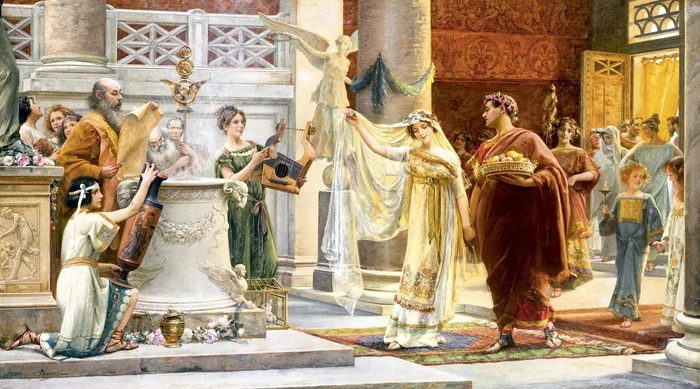 Wedding of the inhabitants of Ancient Rome in a beautiful illustration - Art, beauty, Painting, Ancient Rome, Ancient world, Antiquity, Romans, Rite, Wedding