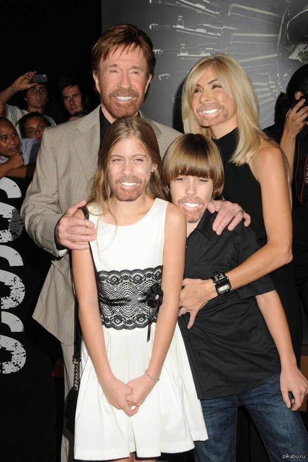 In Chuck Norris' family, everyone looks like their dad...even mom. - Memes, Humor, Family, Chuck Norris, Repeat