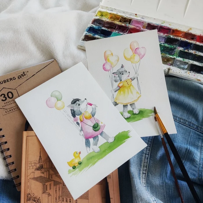 Embroidery pattern coming soon - My, Illustrations, Characters (edit), Animals, Cubs, Watercolor, Painting