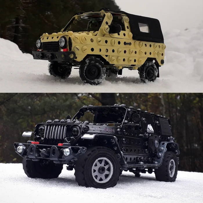 ЛуАЗ-969М, Jeep Wrangler из металлического конструктора, проволоки, резины и картона - Моё, Луаз, Внедорожник, Джип, Jeep Wrangler, Моделизм, 4х4