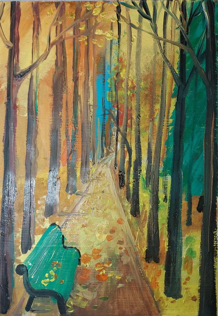 Autumn Park. Painting - My, Butter, Oil painting, Beginner artist, Autumn, The park, Painting