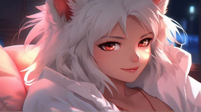 Wolfmks Neiro Art #5 - My, Neko, Art, Neural network art, White hair, Ears