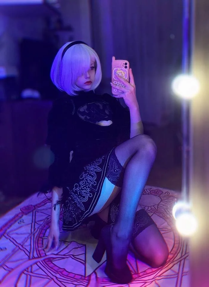 Homemade cosplay on 2b - My, Cosplayers, Cosplay, Anime, Girls, Yorha unit No 2 type B, NIER, NIER Automata, Stockings, Katana, Craft, Lily, High heels, Longpost