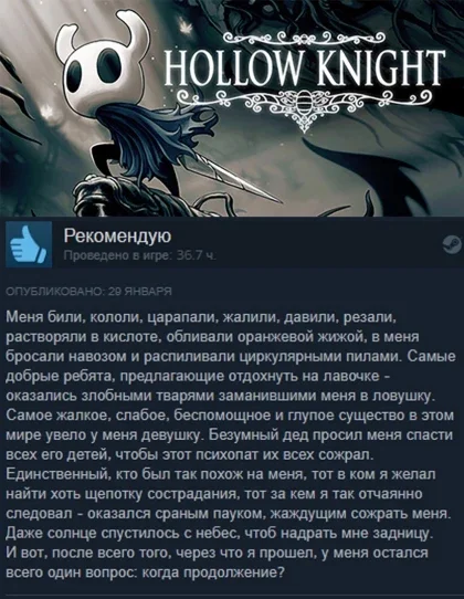 Отзыв в Steam - Hollow Knight, Игровой юмор, Отзывы Steam, Steam, Отзыв