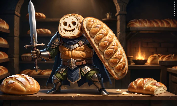 Bread Warrior | Stable Diffusion | Ai | SDXL - My, Stable diffusion, Art, Longpost, Нейронные сети, Neural network art, Game art, 2D, Desktop wallpaper, Bread