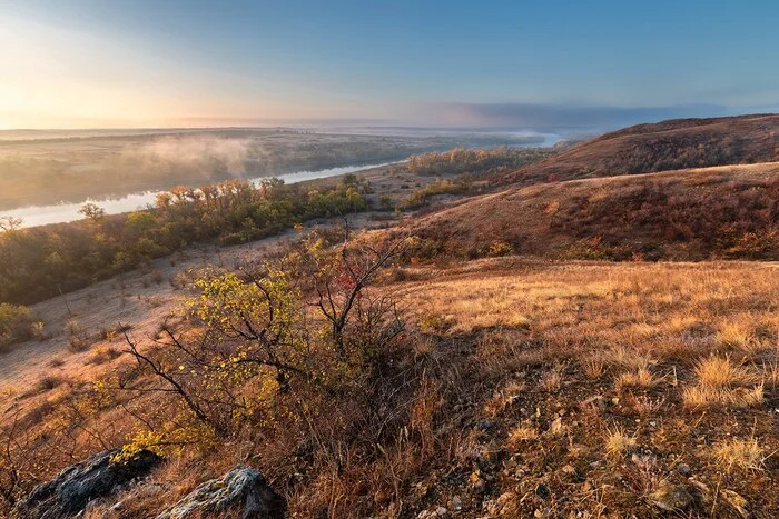 Утро на Караульной горе - Моё, Ростовская область, Степь, Пейзаж, Северский Донец, Туман, Фотография