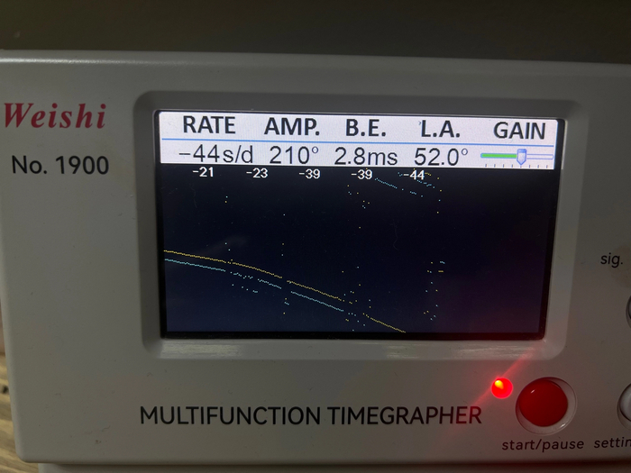 Показатели до репассажа, виден мусор в показаниях, увеличивающаяся отставание часов