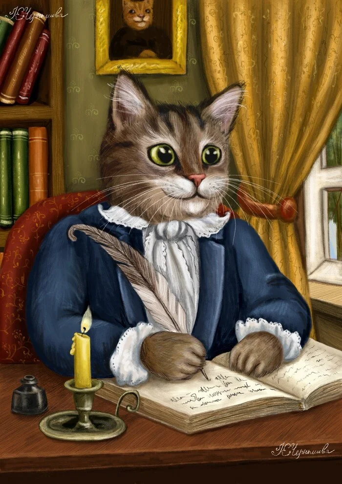 Cat writer - My, cat, Illustrations, Creation, Procreate, Images