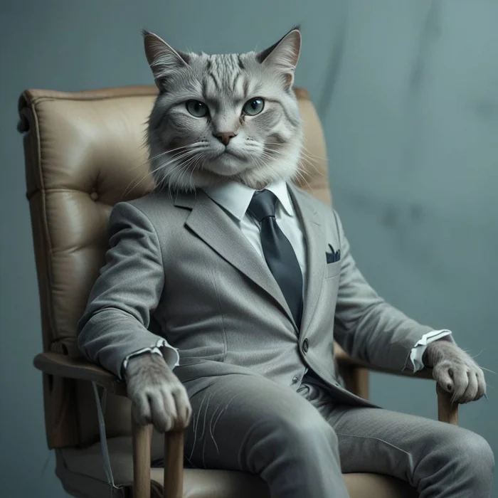 Boss of Cats - Neural network art, cat, Pet the cat, Fluffy, business style, Office, Big Boss, Longpost