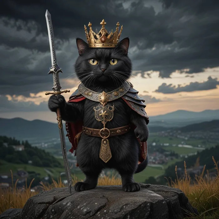 Tsar - Neural network art, cat, Milota, Pet the cat, King of the hill, Staff, King, The mountains, Nature