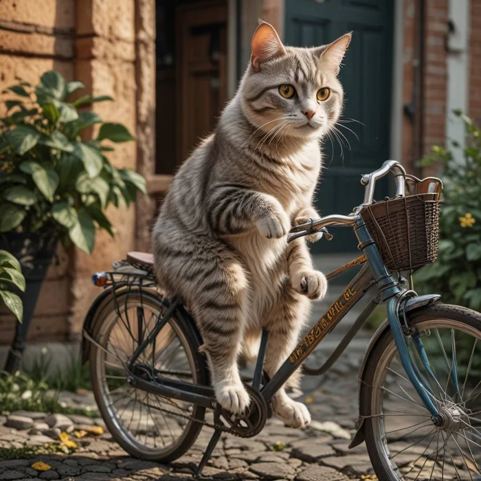 Cats on a bike - Neural network art, cat, Milota, Fluffy, A bike, The street, Walk, Longpost