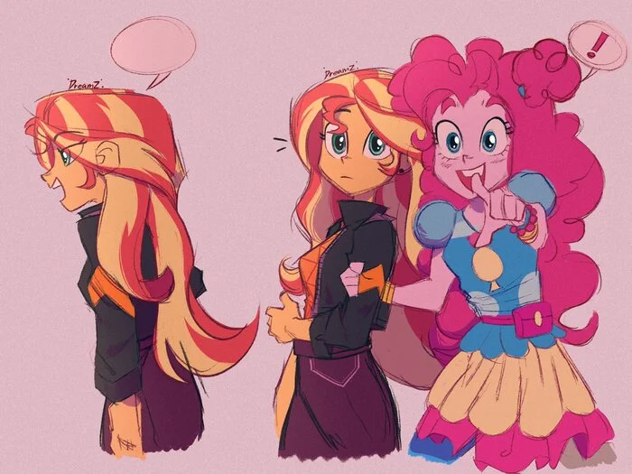 Сансет, Пинки и Четвёртая Стена - My Little Pony, Equestria Girls, Sunset Shimmer, Pinkie Pie, Арт