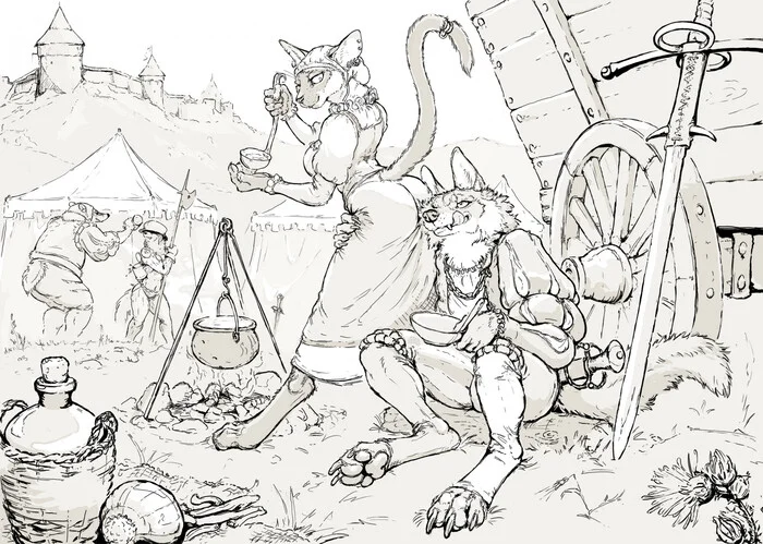 Field camp - Furry, Anthro, Hotchkisstank, Furry Coyote, Furry cat, Furry badger, Furry Mustelidae, Landsknechts