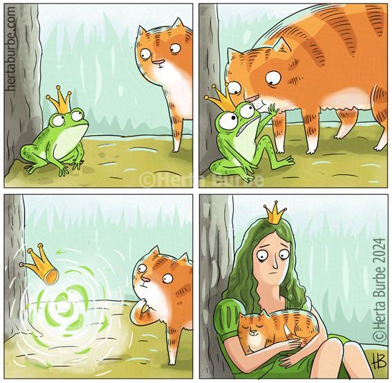 The Frog Princess - Herta Burbe, Comics, cat, Frogs, Princess Frog, Kiss, Transformation, Story, Hostess