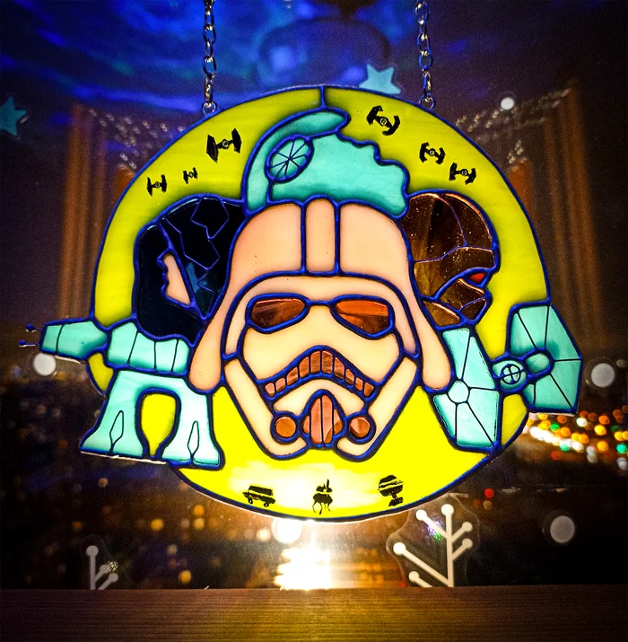 My Imperial Stained Glass Window Based on Star Wars - My, Stained glass, Stained glass window by Tiffany, Hobby, Creation, Crafts, With your own hands, Handmade, Longpost, Needlework with process, Decor, Star Wars, Empire, Darth vader, Emperor Palpatine, Star Wars stormtrooper, Miss