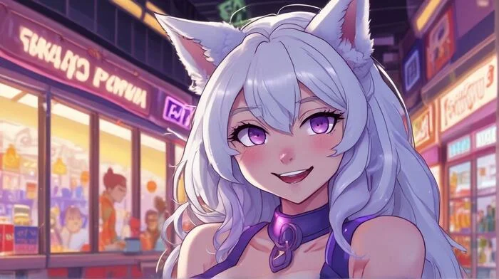 Wolfmks Neiro Art #7 - My, Neko, Art, Neural network art, White hair, Ears, Anime, Longpost