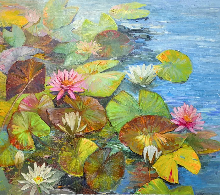 Water lilies - My, Artist, Landscape, Painting, Oil painting, Oil paints, Flowers, Author's painting