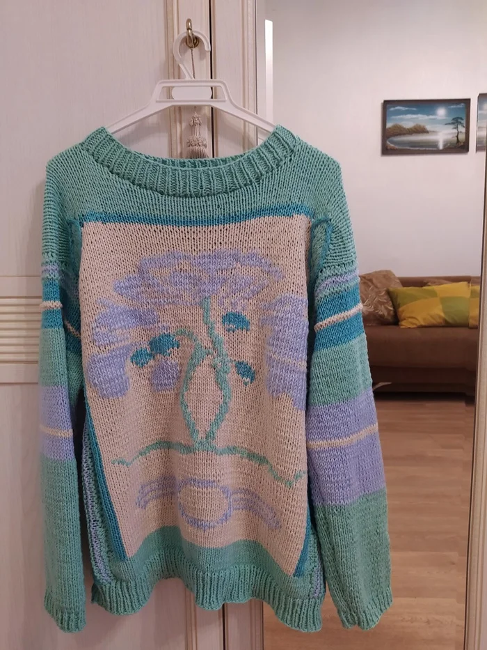 Jumper Kruglov's House: Ginkgo - My, Knitting, Modern, Knitting, Kostroma, Needlework with process, Longpost