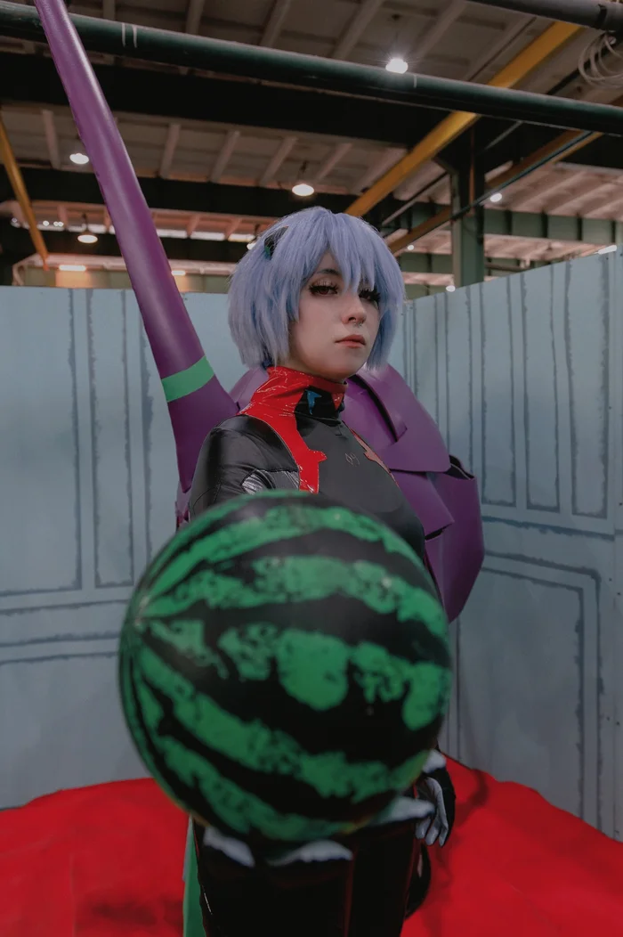 Watermelon watermelon... - My, Rey, Cosplay, Costume, Cosplayers, Milota, Girls, Watermelon, Evangelion, Rei ayanami