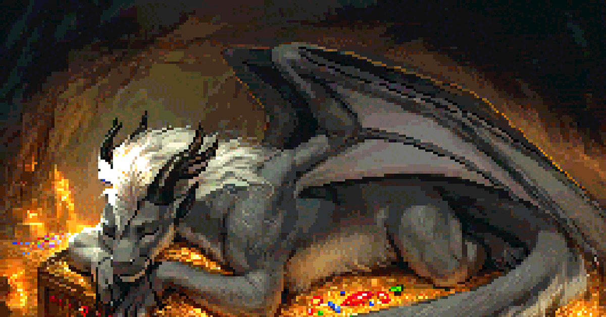 Shining Dreams - GIF, The Dragon, Dream, Gold, hidden treasures, Caves, Lair, Relaxation, Animation, 2D animation, 2D, Pixelation, Anastasradonski