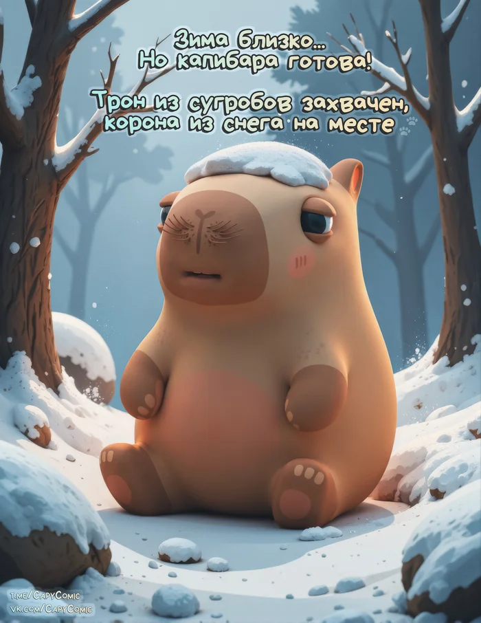 Winter is coming - My, Capybara, Comics, Author's comic, Blender, 3D, Stable diffusion, Flux, Procreate, Characters (edit)