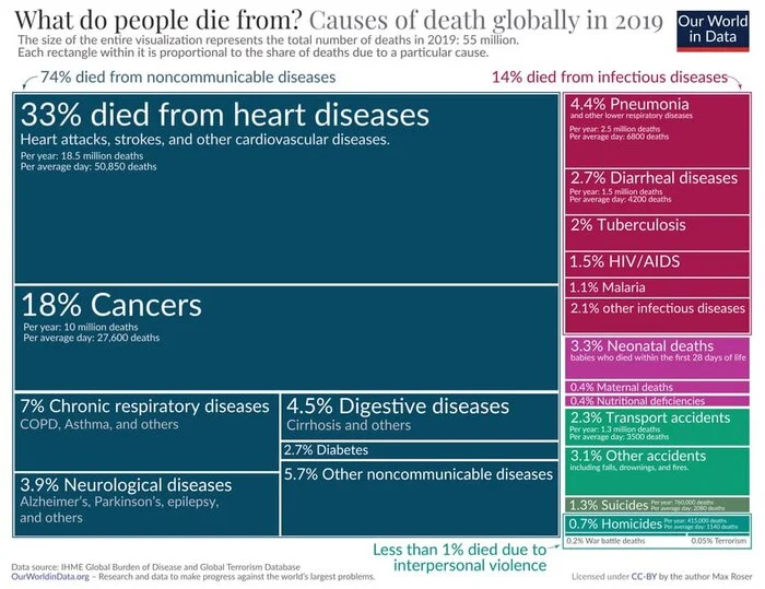 От чего умирают люди? Данные за 2019 год - Негатив, Медицина, Рак и онкология, Здоровье, Инфографика, Болезнь, Спид, ДТП, Диарея, Понос, Болезнь Альцгеймера, Telegram (ссылка)