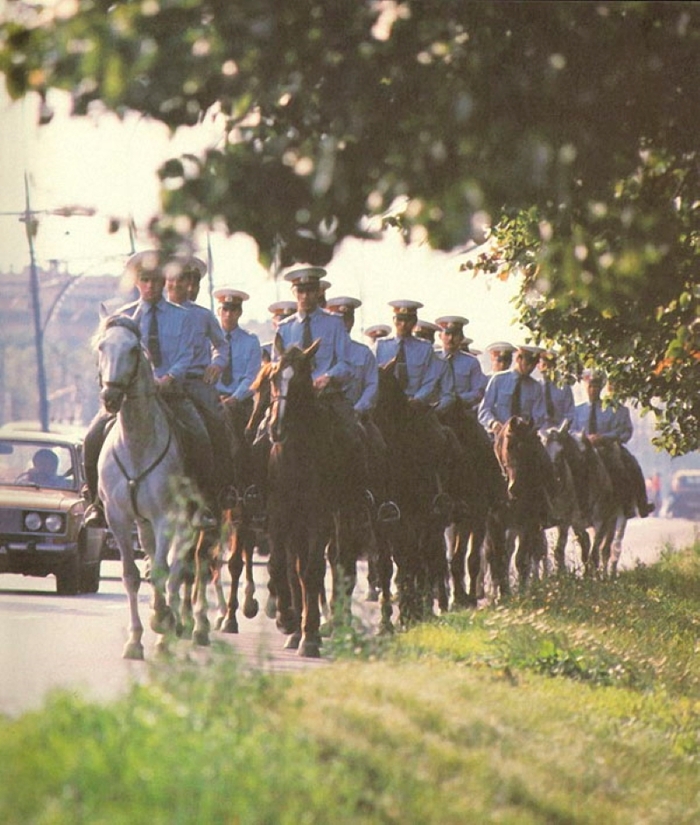 Конная милиция. Патрулировать парки и пляжи так было удобнее. 1970 год